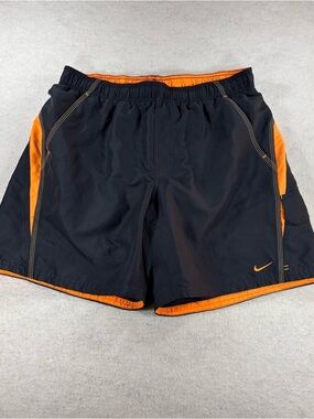 Nike Men’s Black And Orange Swim Trunks Board Shorts Size Large